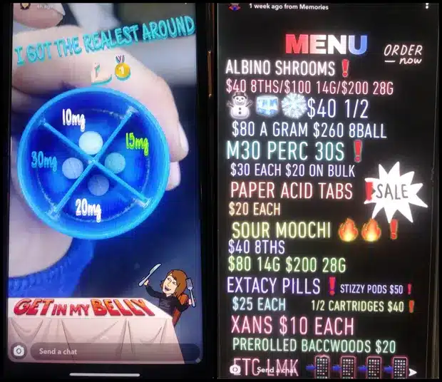 Illegal drugs on Snapchat