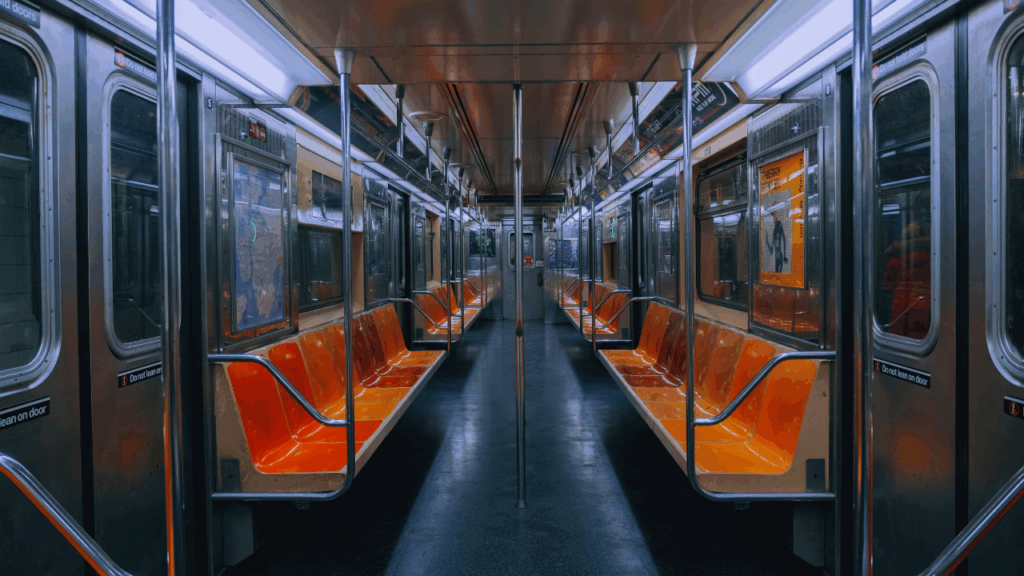 the inside of a subway car in New York City